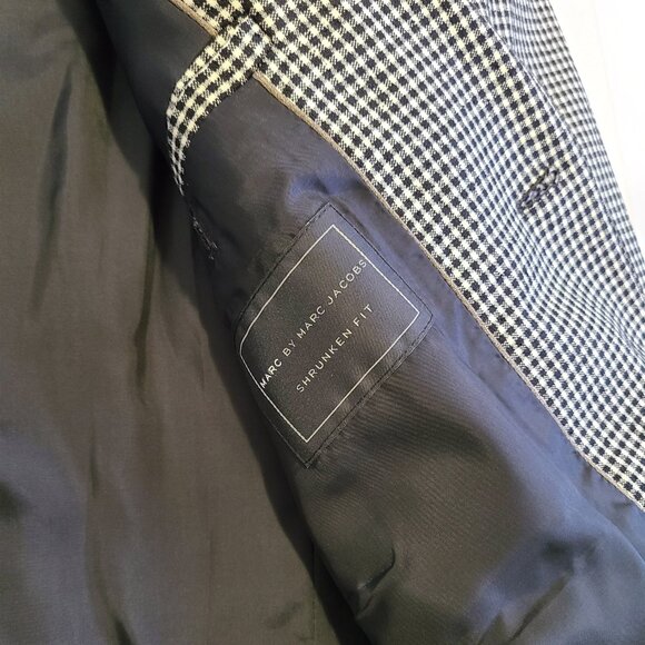 Marc Jacobs Silk Wool Check Blazer Men Sz XL White Black - Picture 5 of 8